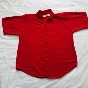 Red Hot Red-Orange 100% Rayon Button-Up Blouse Women’s Size L